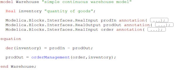 Warehouse model with inventory and function call